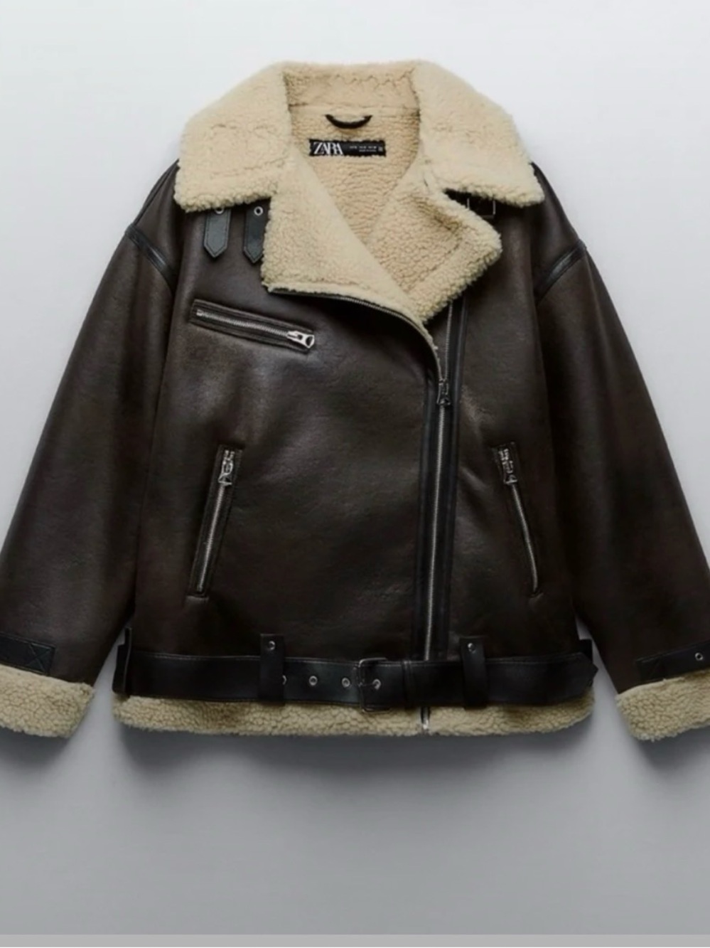 Zara Double-Faced Shearling Moto Jacket